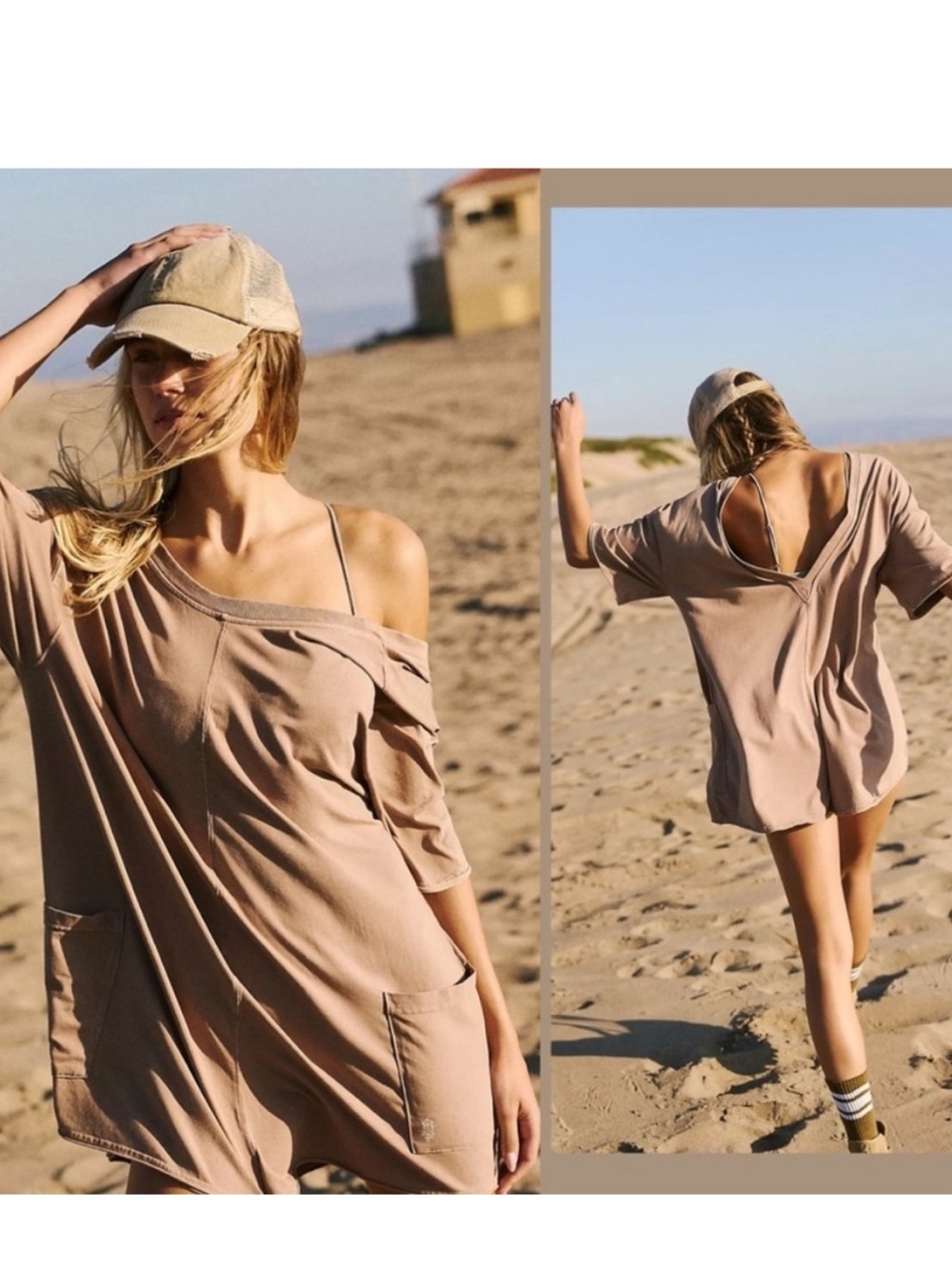 NWT Free People Hot Shot Tee Romper in Mocha Latte Size
Small